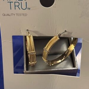 NWOT: Gold Hoop Earrings with Crystal Accents